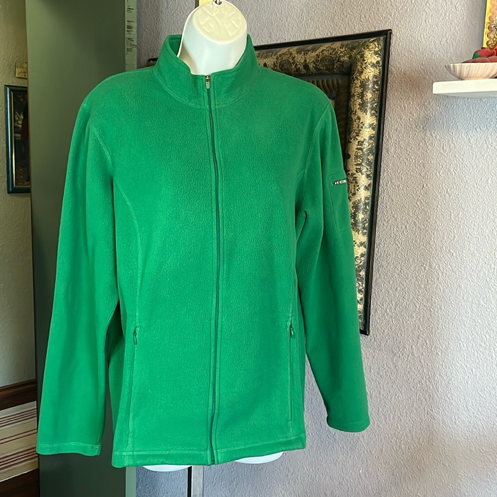 EUC LL BEAN Green Fleece Zip Jacket With Zip Pockets Sz L
